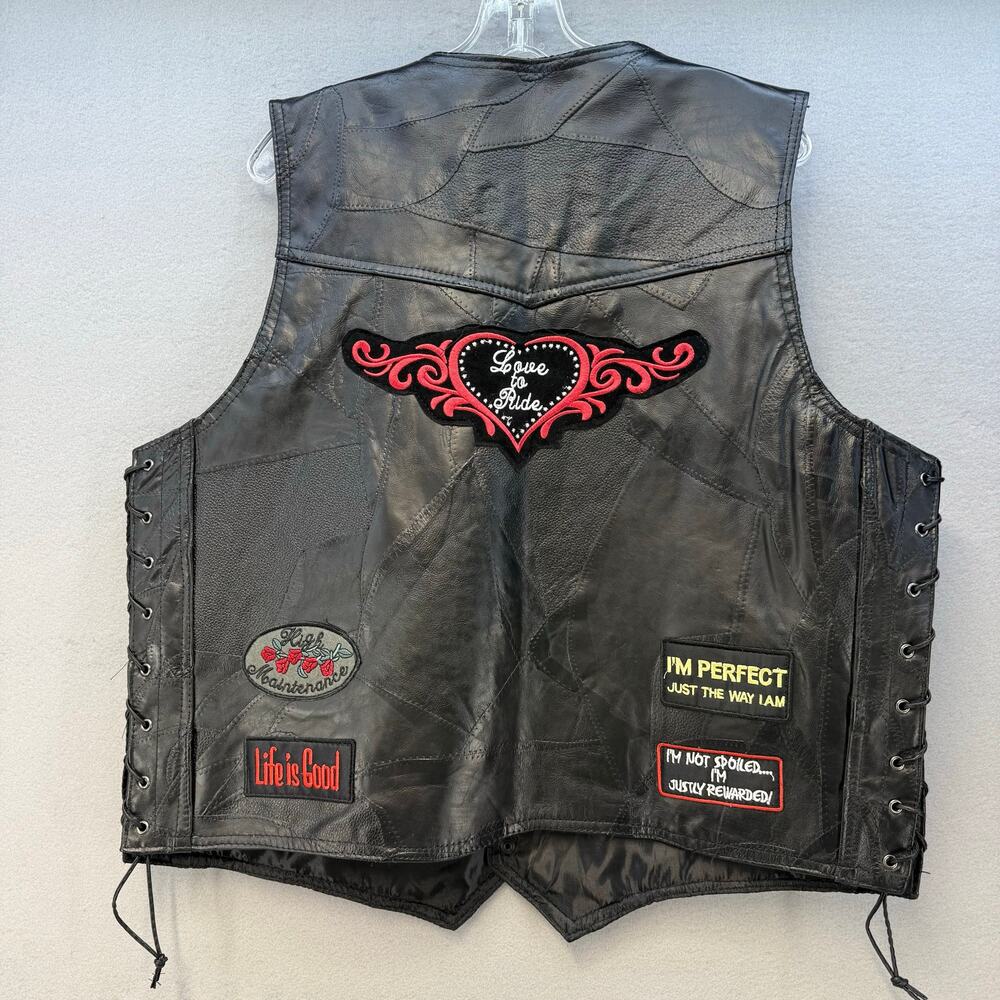 Diamond Plate Leather Vest Women's XL Black Leather Love to Ride Lined - Picture 2 of 14